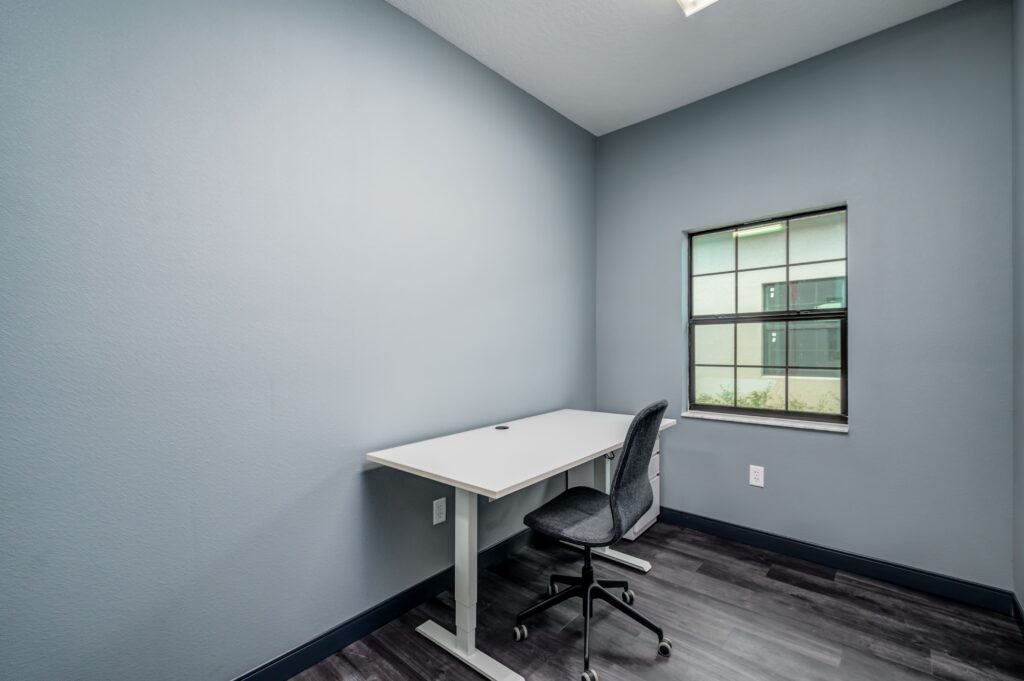 A two-person private office in our coworking space land o' lakes Mango Space location